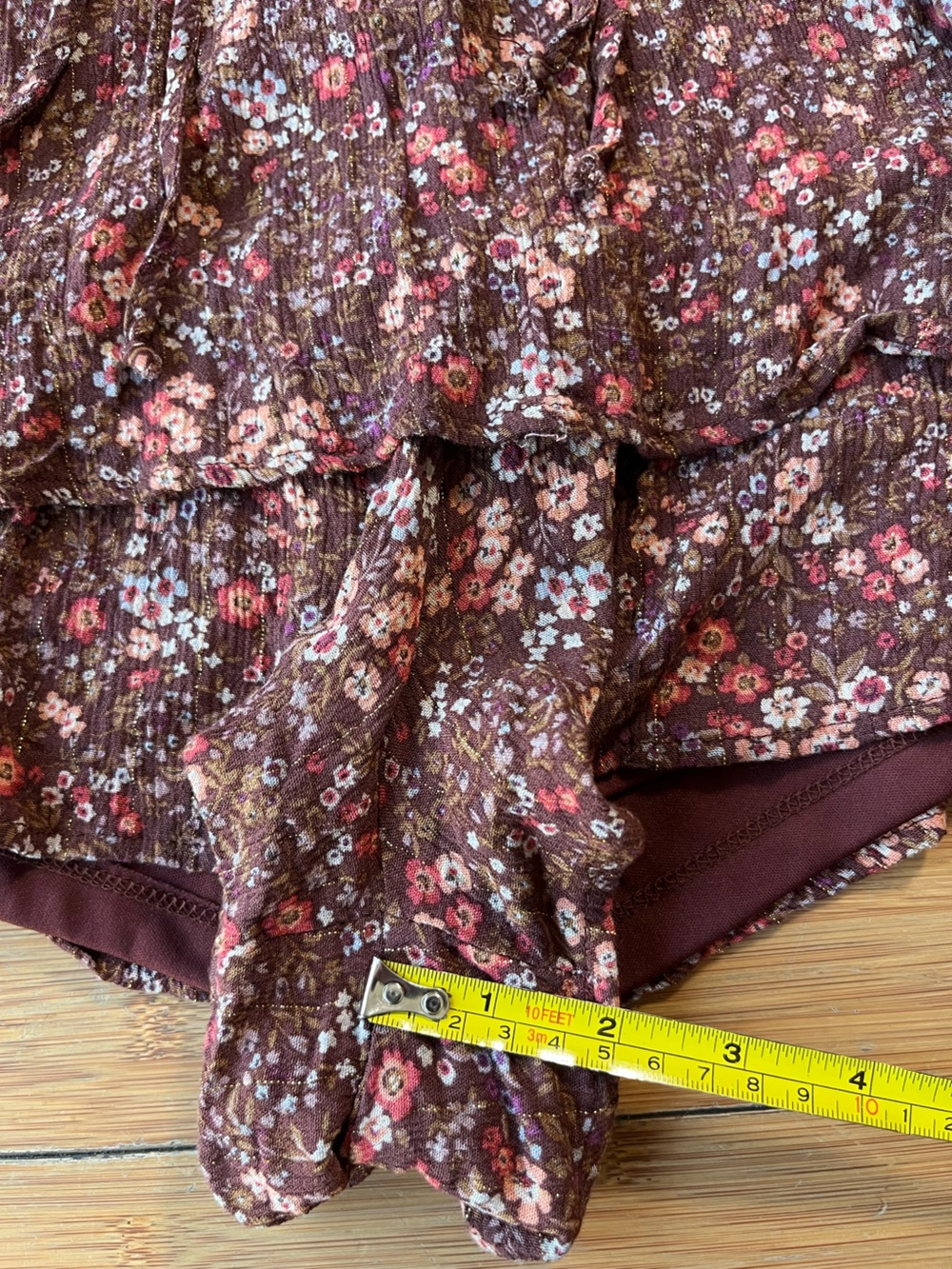 Francesca's Collections Floral Boho Burgundy Romper with Corset Style Ties - Picture 9 of 13
